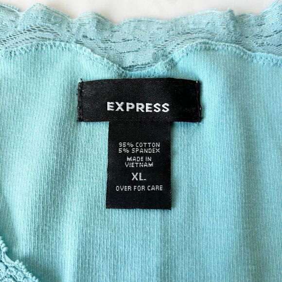 Express Turquoise Lace Trim V Neck Long Sleeve Stretch Knit Shirt - Women's XL - Picture 6 of 11